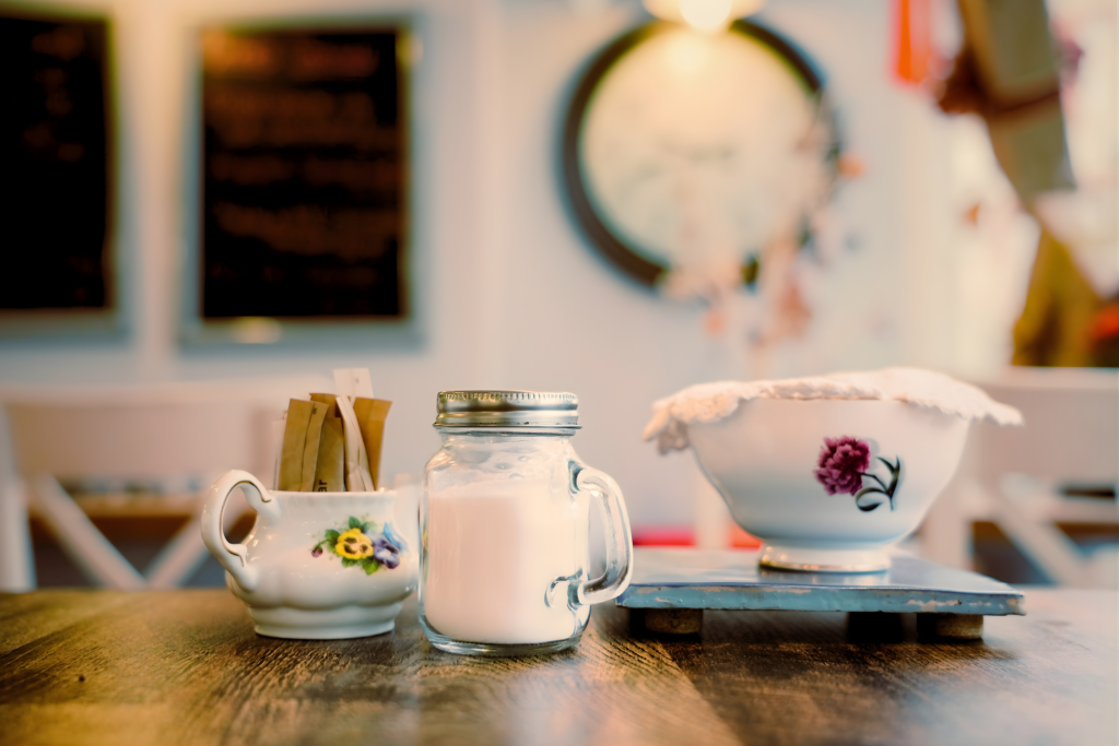 Beautiful photo shot of condiments that are placed on every table in the tea room at our café in Teignmouth.